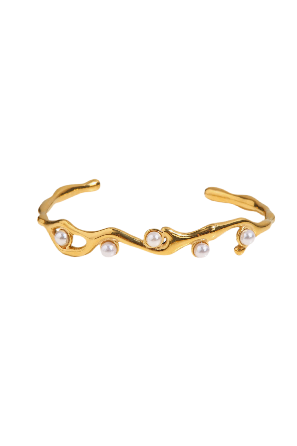 Gold Inlaid Pearl Open Bracelet