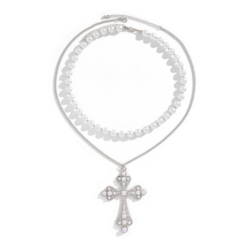 Pearl cross white diamond chain