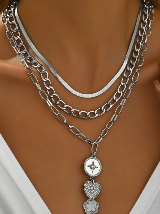  Steel Layered Necklace 