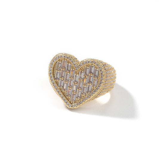 Sweet Heart Love Ring in gold featuring high-quality cubic zirconia baguettes for a stylish and elegant look.