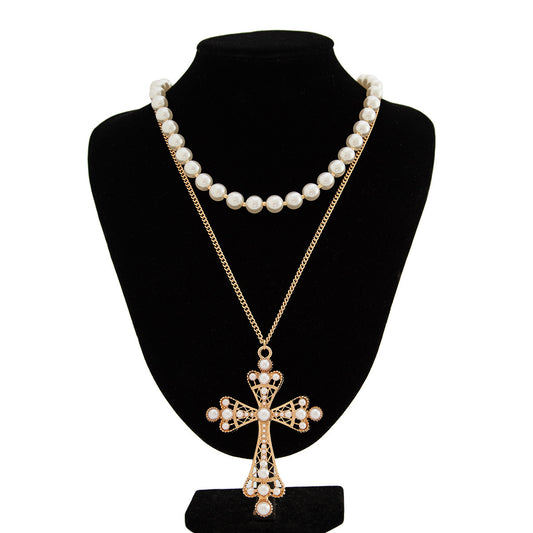 Gold Pearl cross chain 