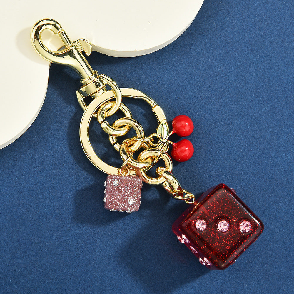 Vintage Dice Cherry Keychain Pendant